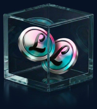 glass box with LUMY coins